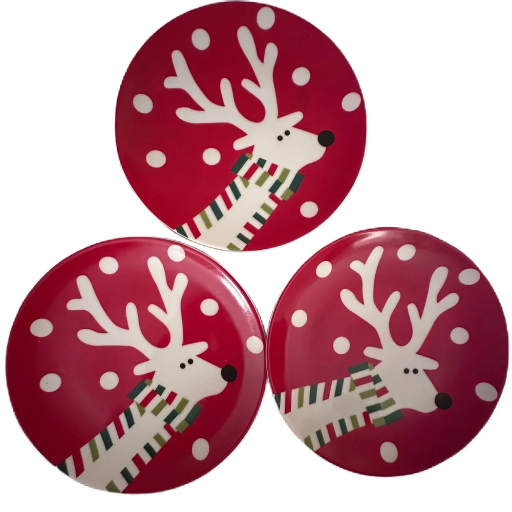 Crate & Barrel‎ Christmas Reindeer &Snow Plates Set 3